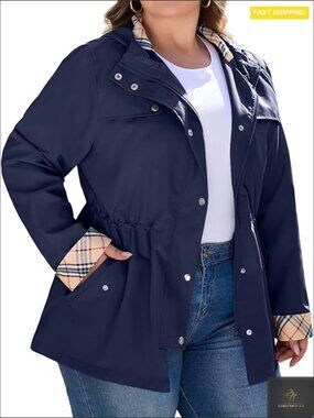 Plus Size Long Raincoat with Hood Waterproof Outdoor Trench Coat Lightweight